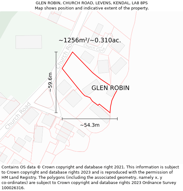 GLEN ROBIN, CHURCH ROAD, LEVENS, KENDAL, LA8 8PS: Plot and title map