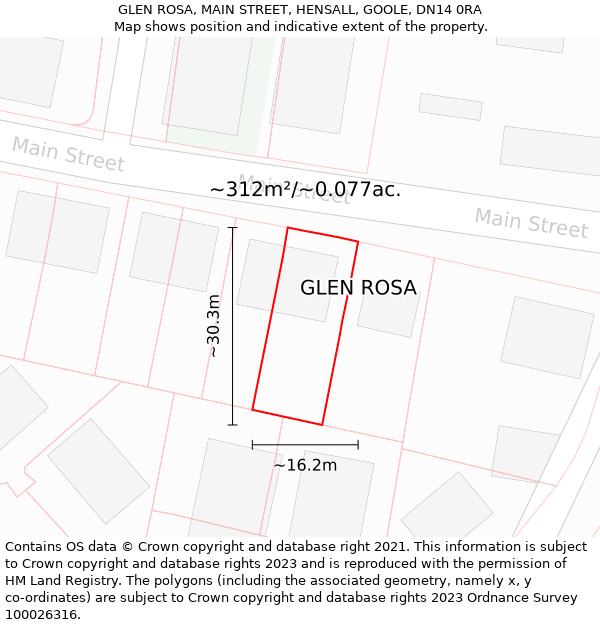 GLEN ROSA, MAIN STREET, HENSALL, GOOLE, DN14 0RA: Plot and title map