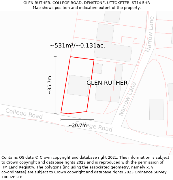 GLEN RUTHER, COLLEGE ROAD, DENSTONE, UTTOXETER, ST14 5HR: Plot and title map