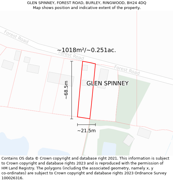 GLEN SPINNEY, FOREST ROAD, BURLEY, RINGWOOD, BH24 4DQ: Plot and title map