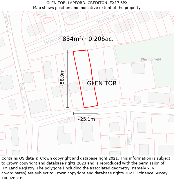 GLEN TOR, LAPFORD, CREDITON, EX17 6PX: Plot and title map