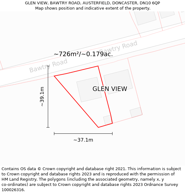 GLEN VIEW, BAWTRY ROAD, AUSTERFIELD, DONCASTER, DN10 6QP: Plot and title map