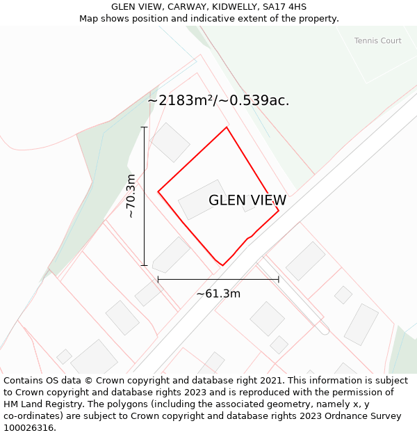 GLEN VIEW, CARWAY, KIDWELLY, SA17 4HS: Plot and title map