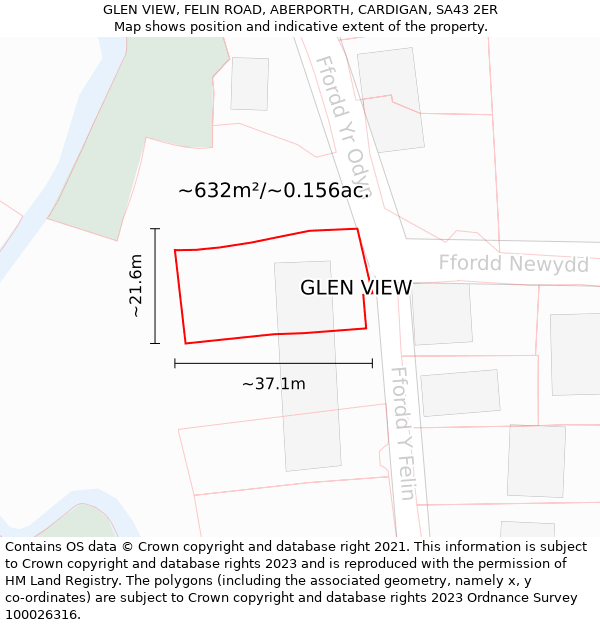 GLEN VIEW, FELIN ROAD, ABERPORTH, CARDIGAN, SA43 2ER: Plot and title map