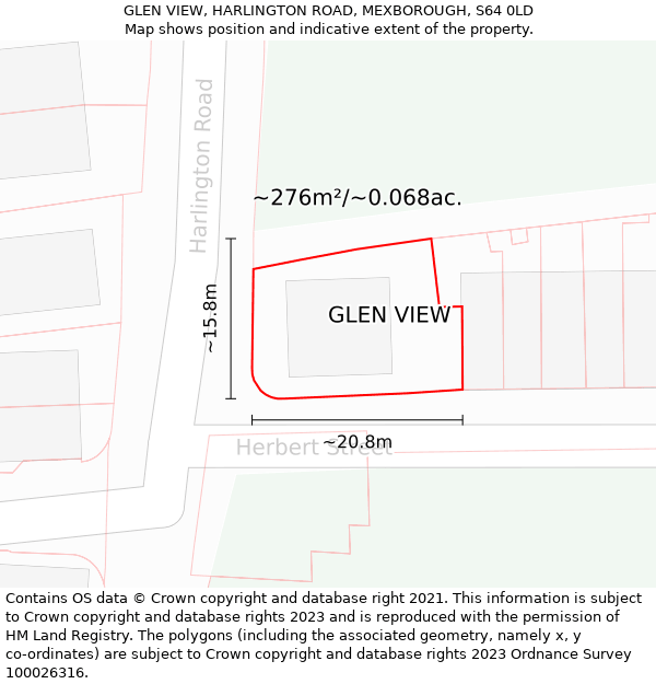 GLEN VIEW, HARLINGTON ROAD, MEXBOROUGH, S64 0LD: Plot and title map