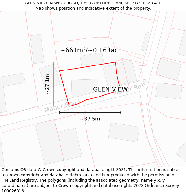 GLEN VIEW, MANOR ROAD, HAGWORTHINGHAM, SPILSBY, PE23 4LL: Plot and title map