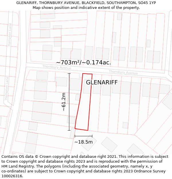 GLENARIFF, THORNBURY AVENUE, BLACKFIELD, SOUTHAMPTON, SO45 1YP: Plot and title map