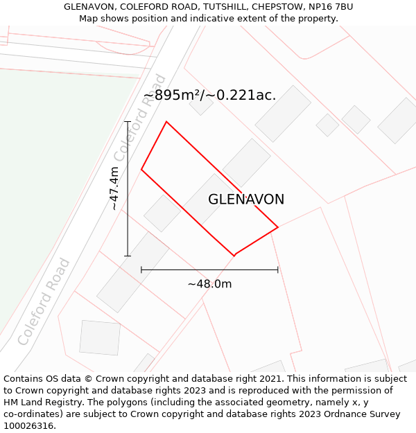 GLENAVON, COLEFORD ROAD, TUTSHILL, CHEPSTOW, NP16 7BU: Plot and title map