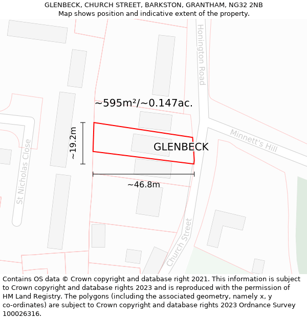 GLENBECK, CHURCH STREET, BARKSTON, GRANTHAM, NG32 2NB: Plot and title map