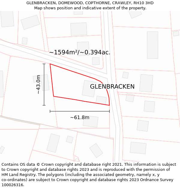 GLENBRACKEN, DOMEWOOD, COPTHORNE, CRAWLEY, RH10 3HD: Plot and title map