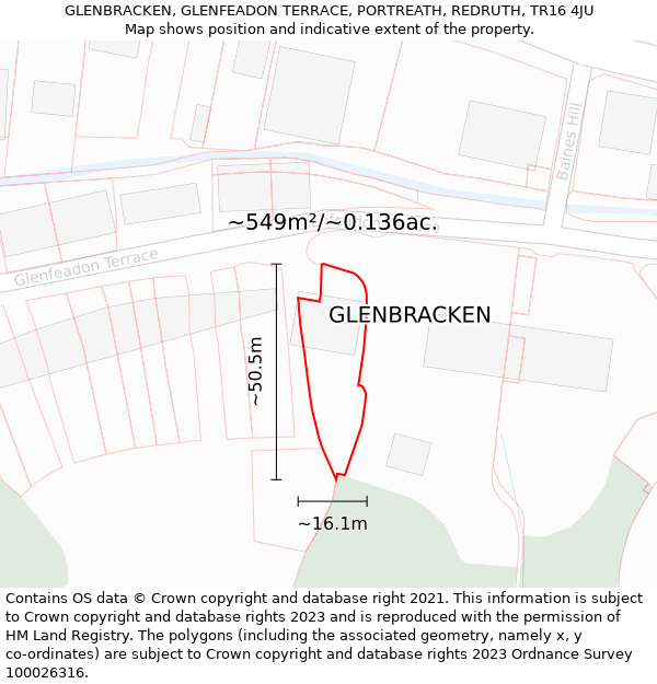 GLENBRACKEN, GLENFEADON TERRACE, PORTREATH, REDRUTH, TR16 4JU: Plot and title map