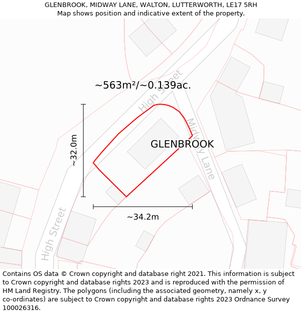 GLENBROOK, MIDWAY LANE, WALTON, LUTTERWORTH, LE17 5RH: Plot and title map