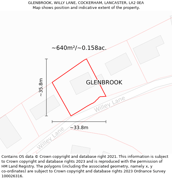 GLENBROOK, WILLY LANE, COCKERHAM, LANCASTER, LA2 0EA: Plot and title map