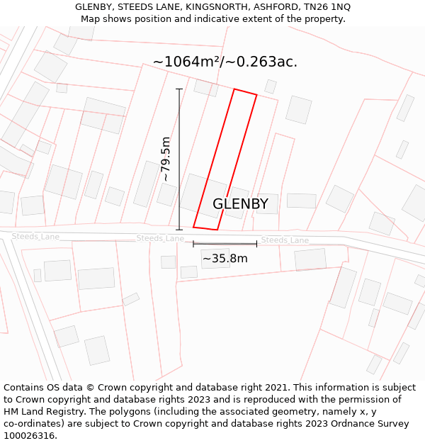 GLENBY, STEEDS LANE, KINGSNORTH, ASHFORD, TN26 1NQ: Plot and title map