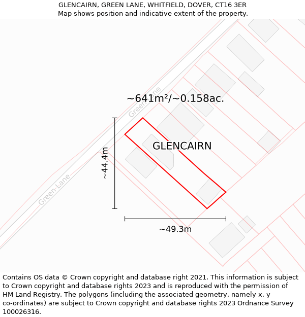 GLENCAIRN, GREEN LANE, WHITFIELD, DOVER, CT16 3ER: Plot and title map