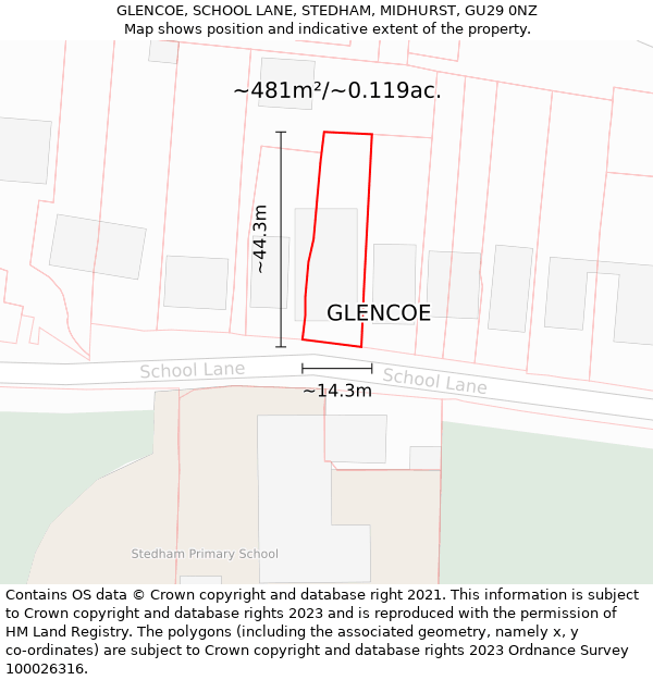 GLENCOE, SCHOOL LANE, STEDHAM, MIDHURST, GU29 0NZ: Plot and title map