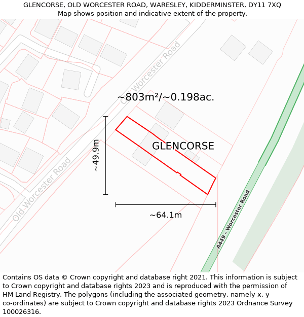 GLENCORSE, OLD WORCESTER ROAD, WARESLEY, KIDDERMINSTER, DY11 7XQ: Plot and title map