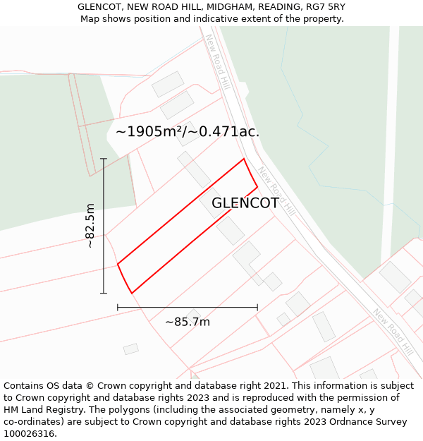 GLENCOT, NEW ROAD HILL, MIDGHAM, READING, RG7 5RY: Plot and title map