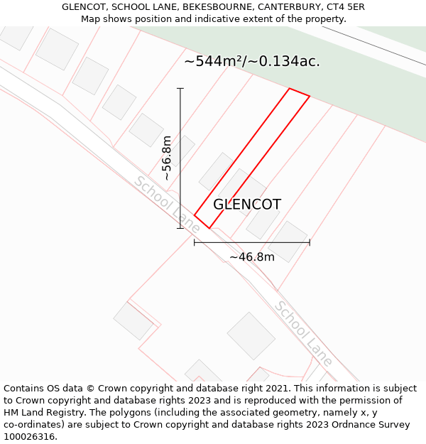 GLENCOT, SCHOOL LANE, BEKESBOURNE, CANTERBURY, CT4 5ER: Plot and title map