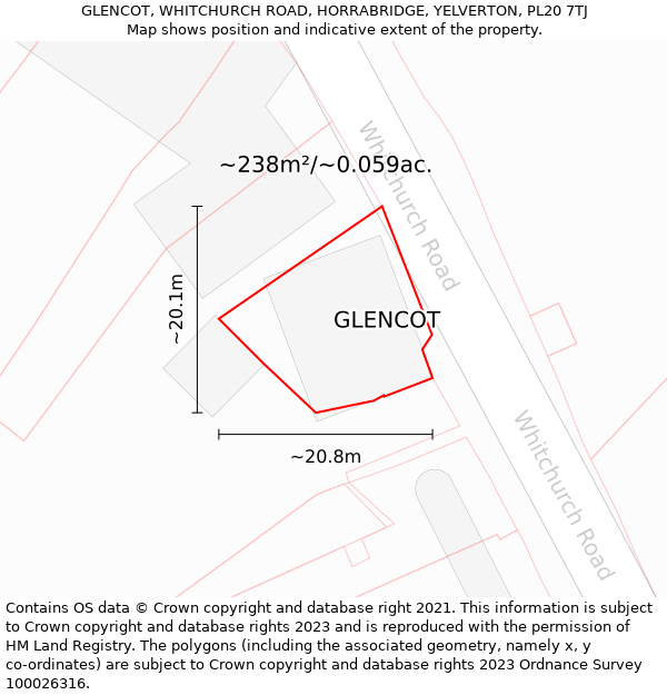 GLENCOT, WHITCHURCH ROAD, HORRABRIDGE, YELVERTON, PL20 7TJ: Plot and title map