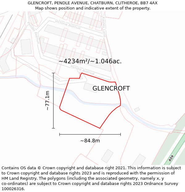 GLENCROFT, PENDLE AVENUE, CHATBURN, CLITHEROE, BB7 4AX: Plot and title map
