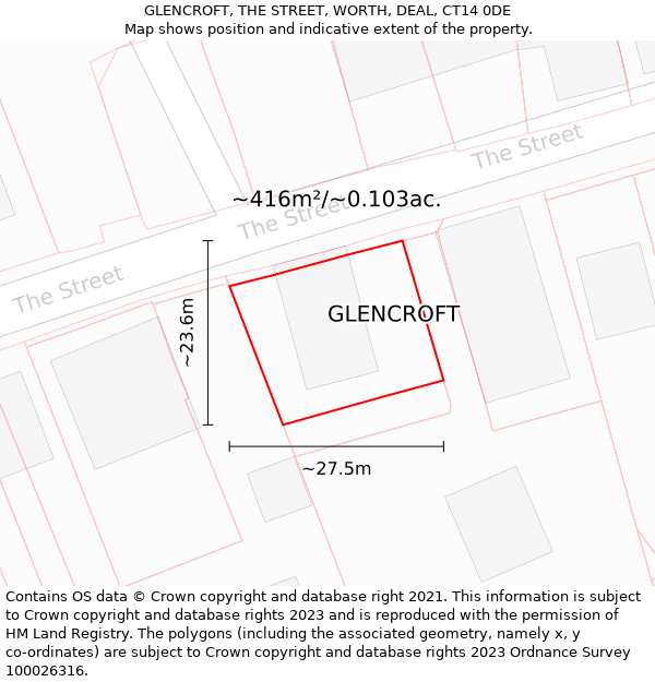 GLENCROFT, THE STREET, WORTH, DEAL, CT14 0DE: Plot and title map