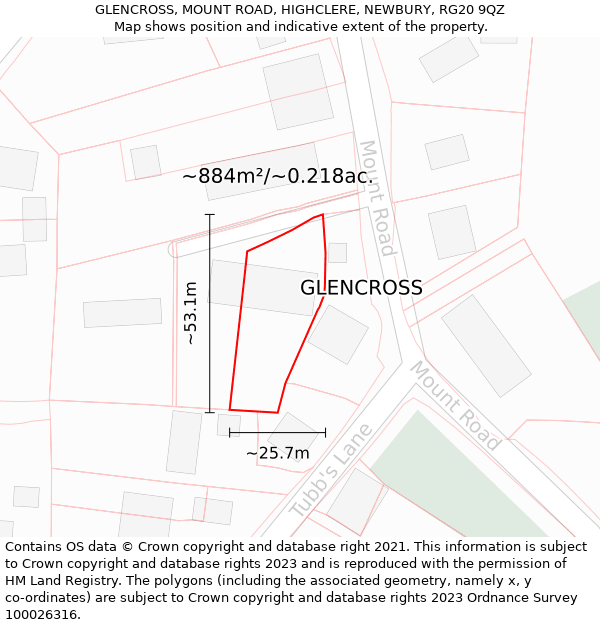 GLENCROSS, MOUNT ROAD, HIGHCLERE, NEWBURY, RG20 9QZ: Plot and title map