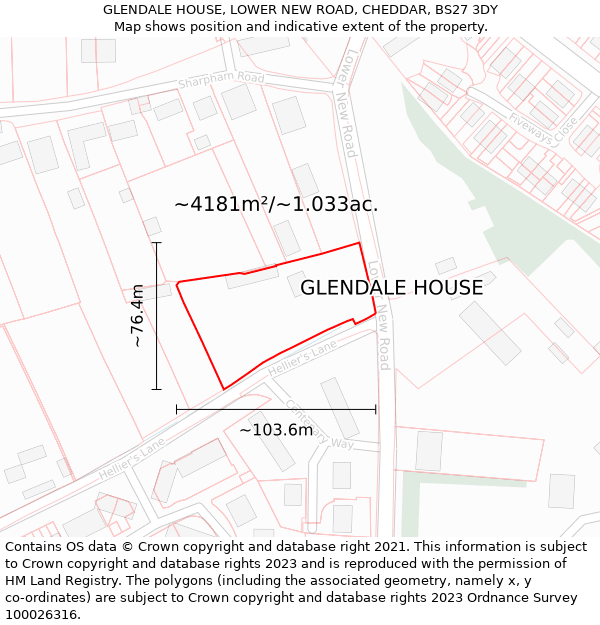 GLENDALE HOUSE, LOWER NEW ROAD, CHEDDAR, BS27 3DY: Plot and title map