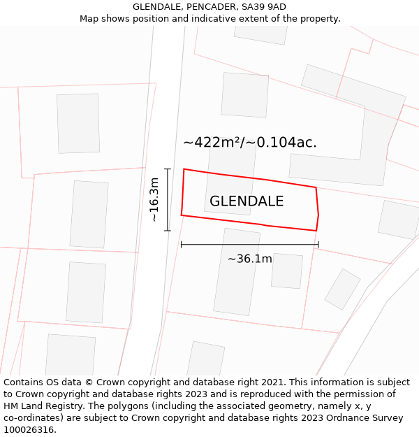 GLENDALE, PENCADER, SA39 9AD: Plot and title map