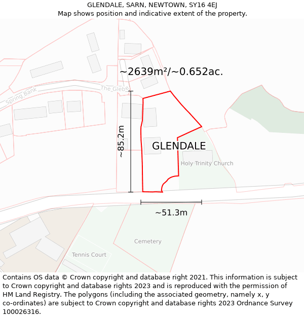 GLENDALE, SARN, NEWTOWN, SY16 4EJ: Plot and title map