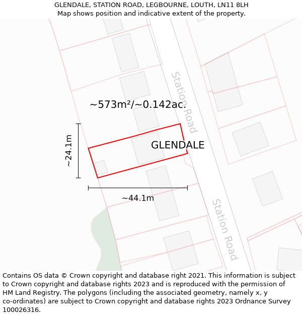 GLENDALE, STATION ROAD, LEGBOURNE, LOUTH, LN11 8LH: Plot and title map