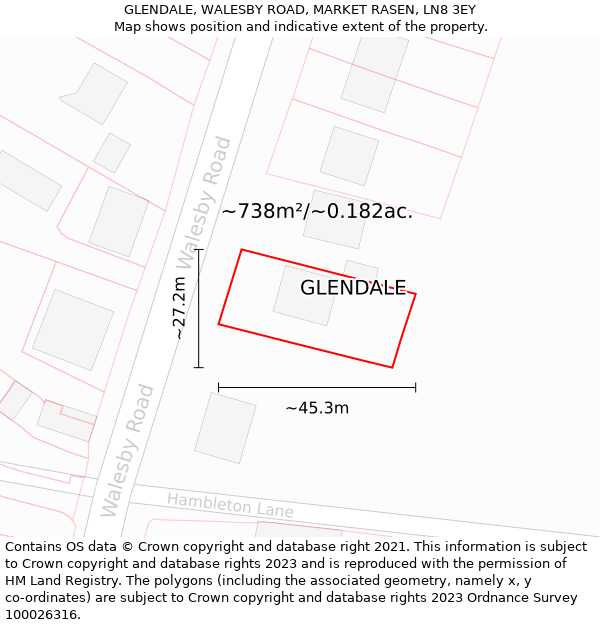 GLENDALE, WALESBY ROAD, MARKET RASEN, LN8 3EY: Plot and title map