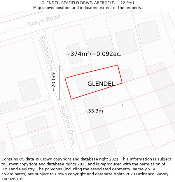 GLENDEL, SEAFIELD DRIVE, ABERGELE, LL22 9AH: Plot and title map