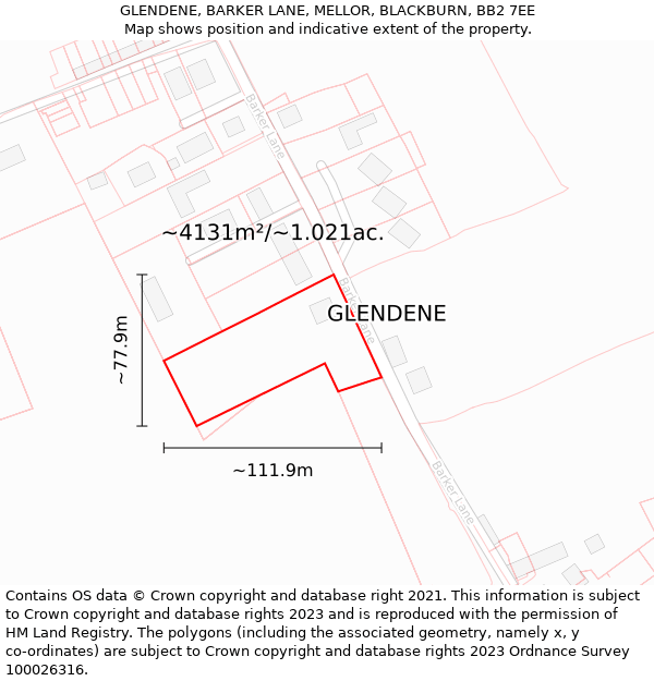 GLENDENE, BARKER LANE, MELLOR, BLACKBURN, BB2 7EE: Plot and title map