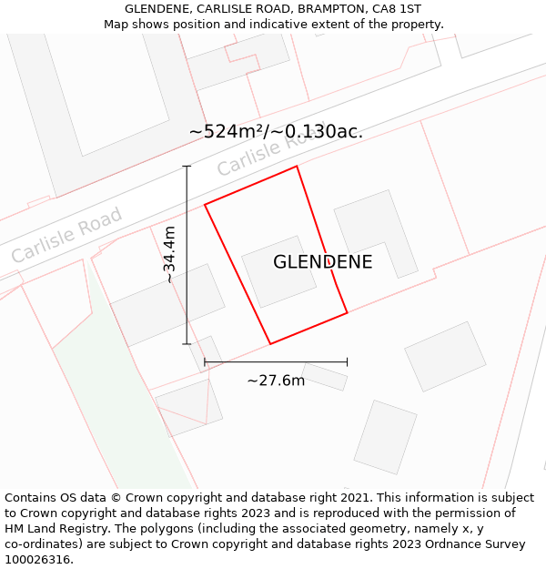 GLENDENE, CARLISLE ROAD, BRAMPTON, CA8 1ST: Plot and title map