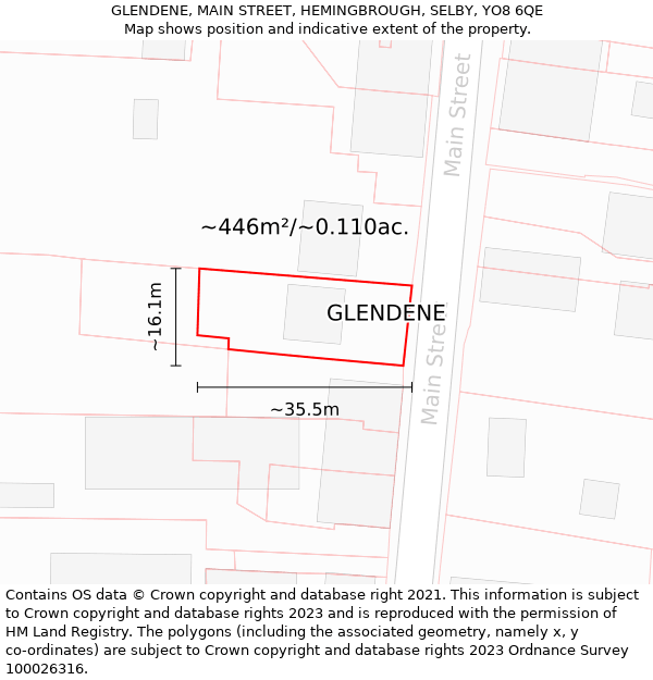 GLENDENE, MAIN STREET, HEMINGBROUGH, SELBY, YO8 6QE: Plot and title map