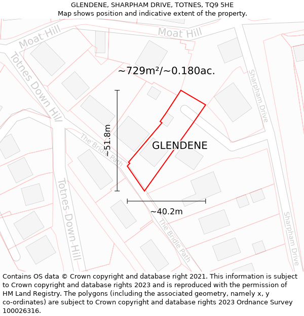 GLENDENE, SHARPHAM DRIVE, TOTNES, TQ9 5HE: Plot and title map