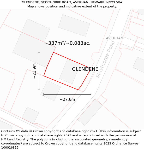 GLENDENE, STAYTHORPE ROAD, AVERHAM, NEWARK, NG23 5RA: Plot and title map