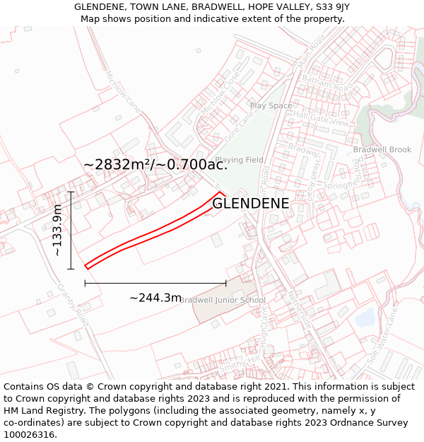 GLENDENE, TOWN LANE, BRADWELL, HOPE VALLEY, S33 9JY: Plot and title map
