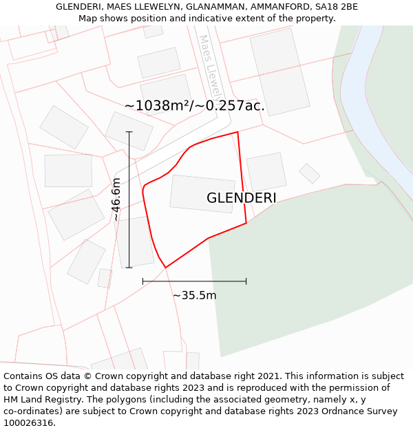 GLENDERI, MAES LLEWELYN, GLANAMMAN, AMMANFORD, SA18 2BE: Plot and title map