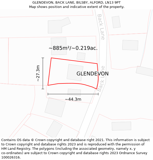 GLENDEVON, BACK LANE, BILSBY, ALFORD, LN13 9PT: Plot and title map
