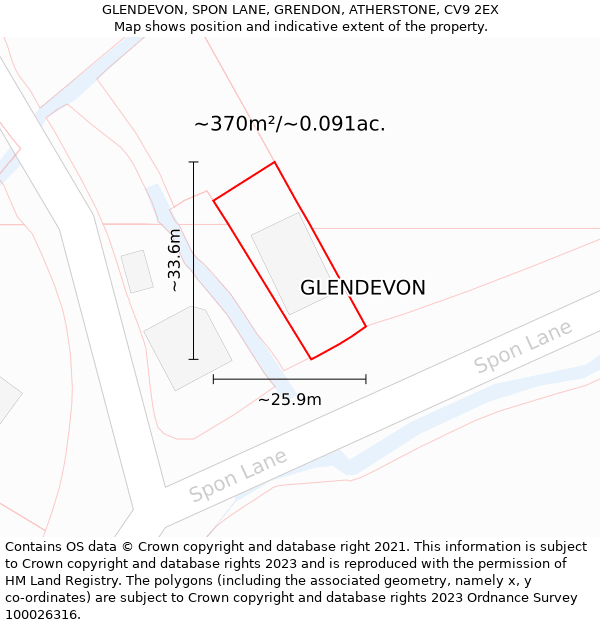 GLENDEVON, SPON LANE, GRENDON, ATHERSTONE, CV9 2EX: Plot and title map