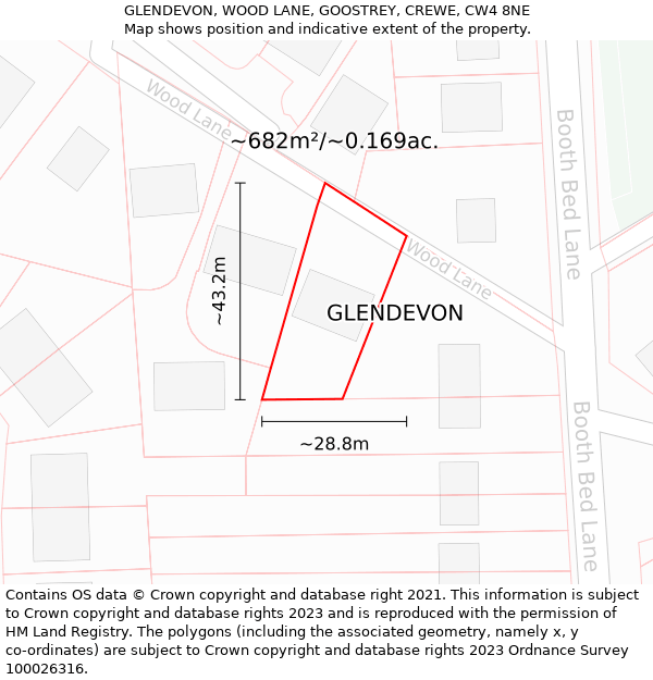 GLENDEVON, WOOD LANE, GOOSTREY, CREWE, CW4 8NE: Plot and title map