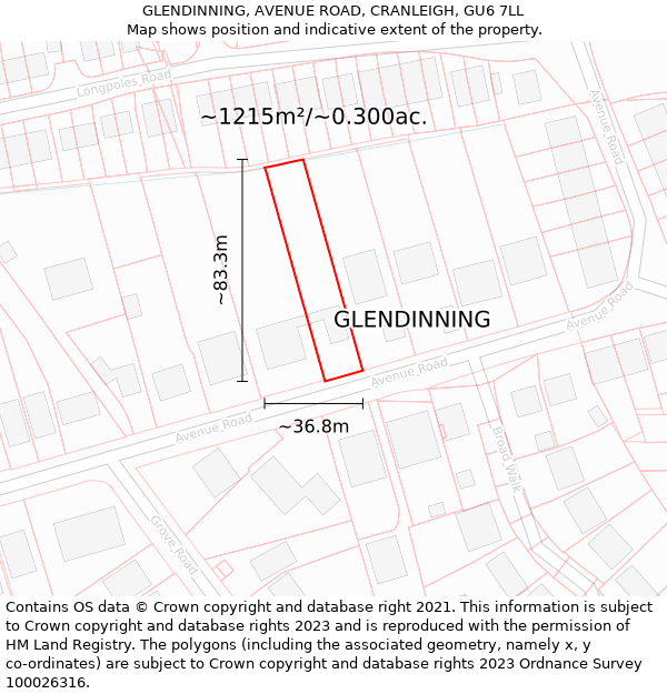 GLENDINNING, AVENUE ROAD, CRANLEIGH, GU6 7LL: Plot and title map