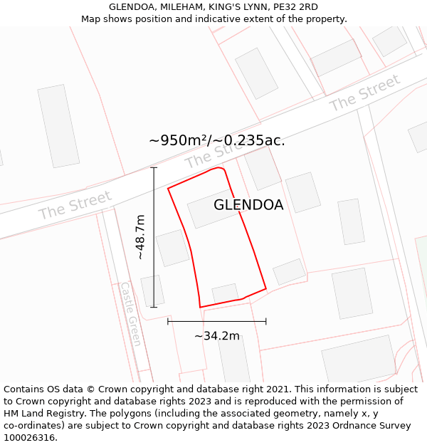 GLENDOA, MILEHAM, KING'S LYNN, PE32 2RD: Plot and title map