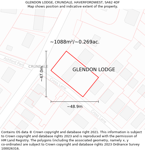 GLENDON LODGE, CRUNDALE, HAVERFORDWEST, SA62 4DF: Plot and title map