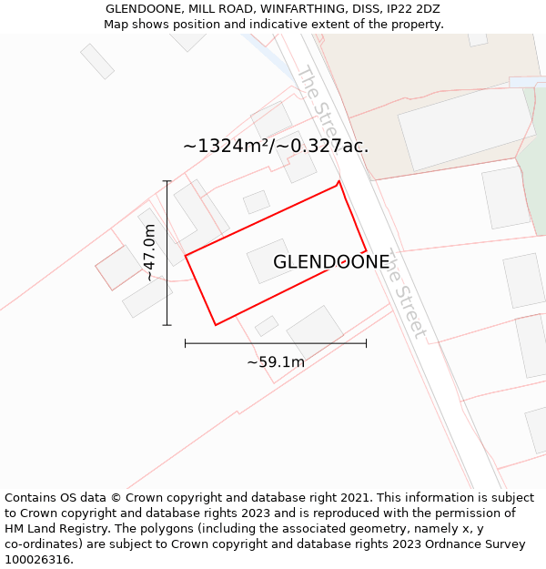 GLENDOONE, MILL ROAD, WINFARTHING, DISS, IP22 2DZ: Plot and title map