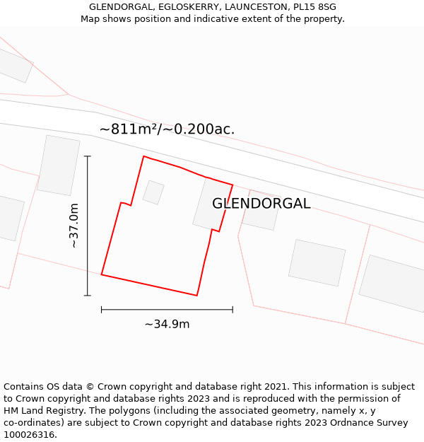 GLENDORGAL, EGLOSKERRY, LAUNCESTON, PL15 8SG: Plot and title map