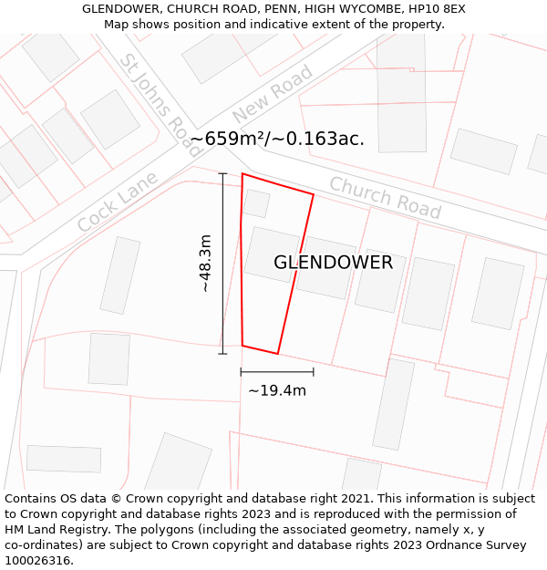 GLENDOWER, CHURCH ROAD, PENN, HIGH WYCOMBE, HP10 8EX: Plot and title map