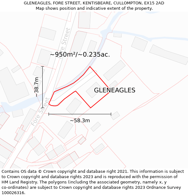 GLENEAGLES, FORE STREET, KENTISBEARE, CULLOMPTON, EX15 2AD: Plot and title map